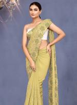 Georgette Green Wedding Wear Embroidery Work Saree